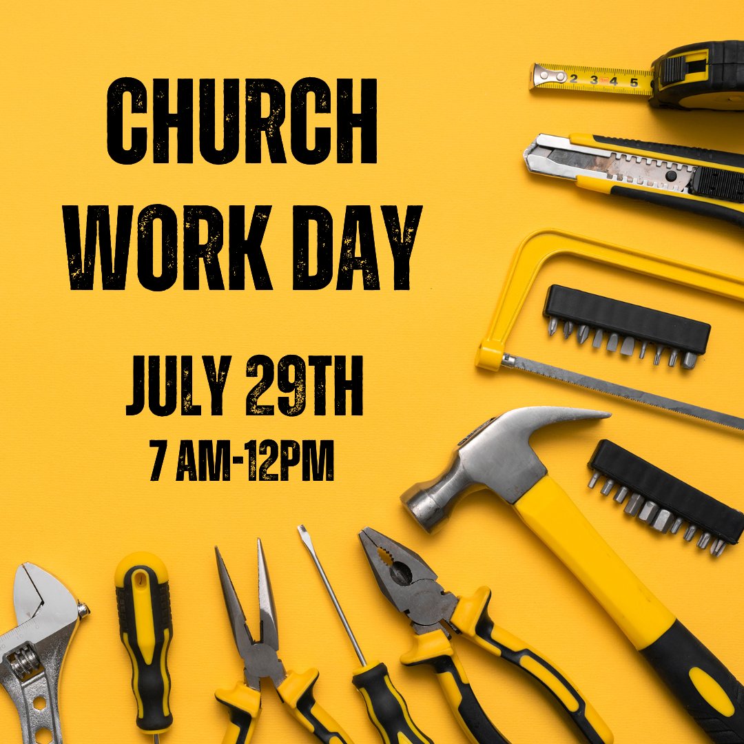 954church's tweet photo. Our Church Work Day is on 7/29 from 7:00 am -12:00 pm. 
Our facility's needed updates are simple and require a team of people to get the job done! No special skills are needed. Food and beverages will be provided.
We appreciate your hearts to serve this church!
🔨💡🔧 https://t.co/OUZTc6wRwB