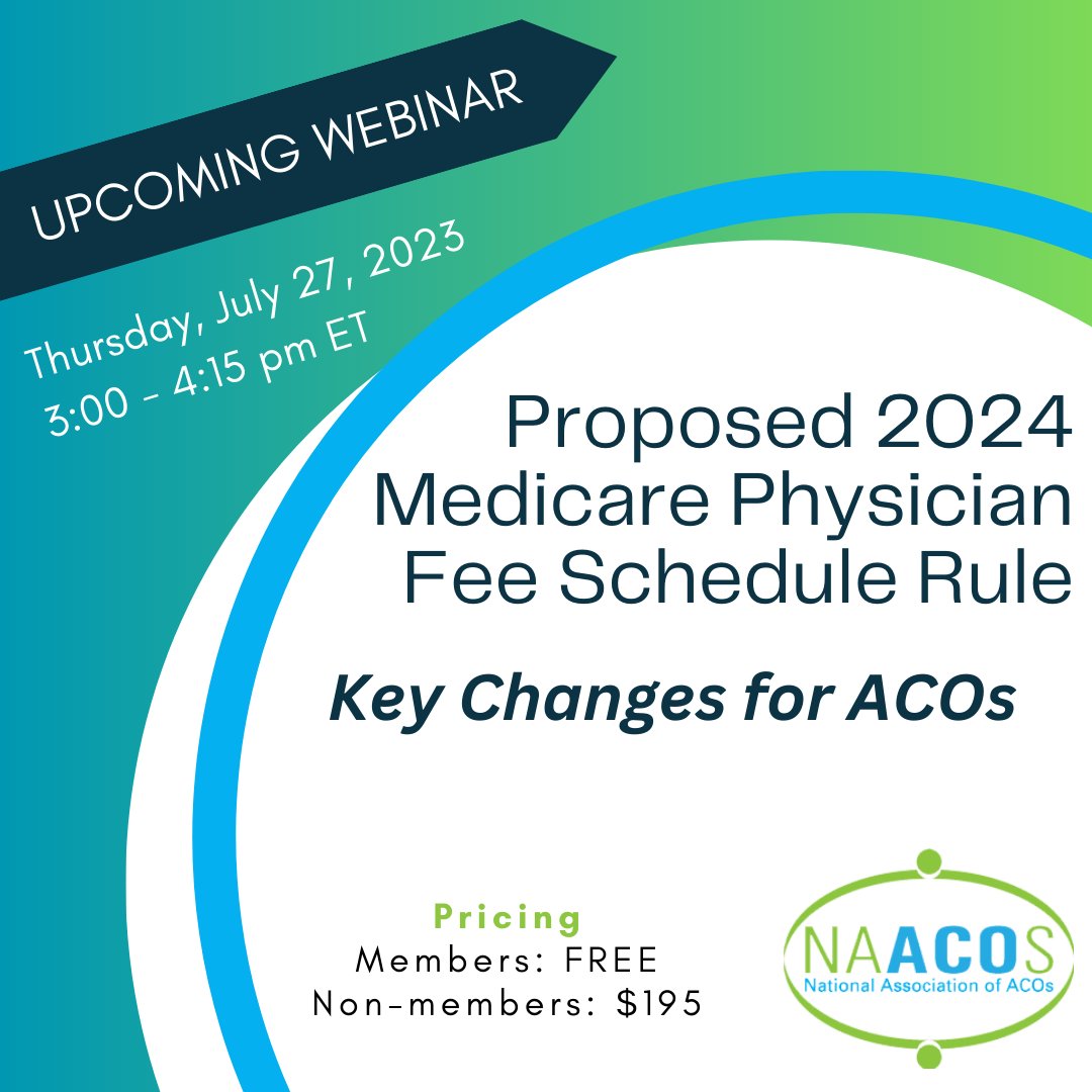 Join us next week for everything your ACO needs to know on the proposed 2024 #Medicare Physician Fee Schedule rule! Thurs. July 27, 3-4:15pm ET
Register here: webinars.naacos.com/webinar_regist…
#valuebasedcare #healthpolicy #webinar