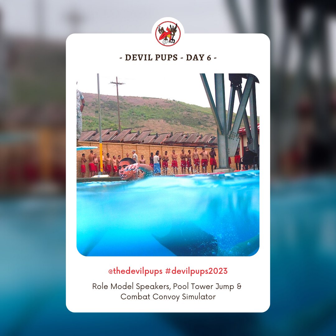 Second day of our pool tower jumps, combat convoy simulator and more excellent role model speakers. #devilpups2023