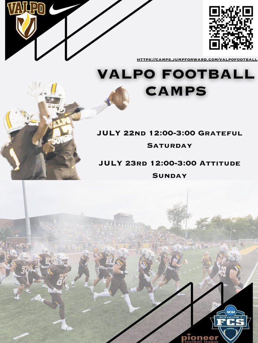 Camp Weekend 2 approaching 🚨 Ballers coming to Campus ✅ Offers going out 👀 Who’s next?! 🤔 Sign Up: camps.jumpforward.com/valpofootball