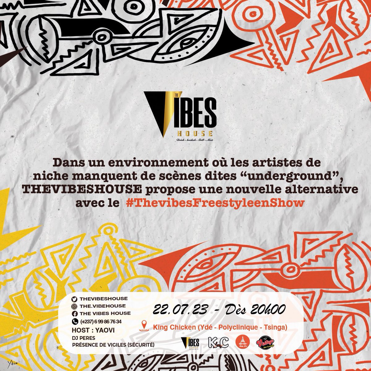 Yaovi (@yaovi_gunshot) on Twitter photo Ce samedi,nos valises seront déposées à Yaoundé pour le THE VIBES FREESTYLE 🔥🔥by <a href="/TheVibesHouse/">Tout Pour La Vibe #TheVibesShow</a> … Une heure : 20h - Un lieu : King Chicken à Tsinga … Un seul moood : Soyez chauds,free et dans la bonne vibe 🔥
Un dj incroyable - Un host - des artistes pour vous mettre bien Ce samedi,nos valises seront déposées à Yaoundé pour le THE VIBES FREESTYLE 🔥🔥by <a href="/TheVibesHouse/">Tout Pour La Vibe #TheVibesShow</a> … Une heure : 20h - Un lieu : King Chicken à Tsinga … Un seul moood : Soyez chauds,free et dans la bonne vibe 🔥
Un dj incroyable - Un host - des artistes pour vous mettre bien