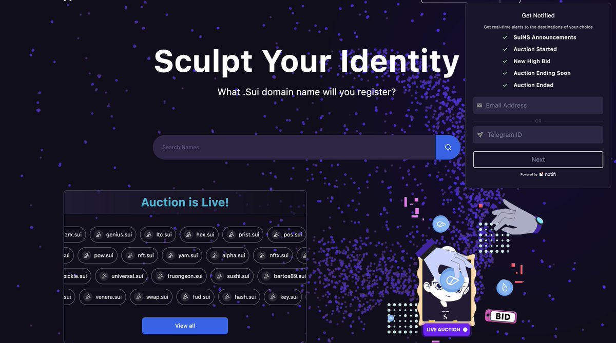 The #Sui Name Service Notification system is now live!

We have partnered with the team at <a href="/NotifiNetwork/">Notifi</a> to bring you email and telegram alerts for all of your favorite domains! Let's discuss exactly how the service will work...

🔽