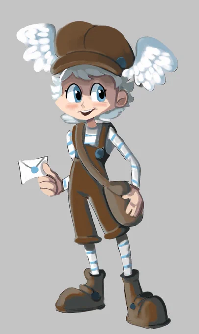 No one identified him so he's mine now, and here's a better drawing of what he looked like. He's a mail carrier in a big weird steampunk city :) I think I'm gonna call him pigeon  