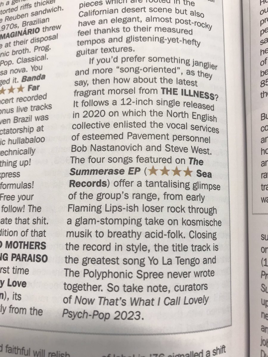 Thanks to <a href="/spinal_bap/">JR Moores</a> for the review of the ‘Summerase EP’ by The Illness in this month’s <a href="/RecCollMag/">Record Collector Mag</a> Psych Collector column: