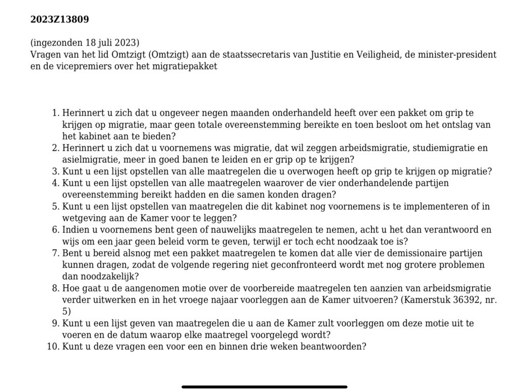 Schriftelijke vragen over migratiedeal van het kabinet.

De immigratie bedroeg 402.000 mensen in 2022. (De emigratie wan 174.000 dus netto 228.000 mensen. 

Veel arbeidsmigratie, veel studie migratie. En asielmigratie

Er was een akkoord op veel maatregelen over arbeid en