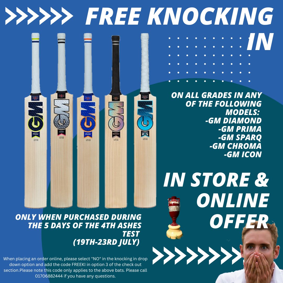 We are excited to announce an Ashes offer! Free knocking in service on purchases of the models below. This offer lasts for the duration of the 4th Ashes test match! #gunnandmoorecricket #cricket #theashes #testmatchcricket