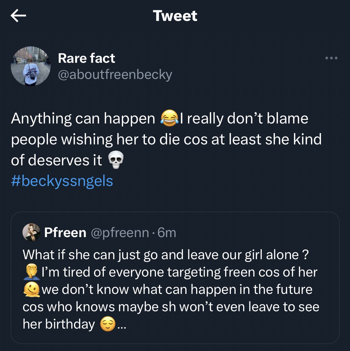 Bibaboo_a's tweet photo. F toxic stan has been cursing Becky and her family since March, attacking her , sending coffin pictures and Death threat. So far, they still have evil intentions of attacking and threatening Becky's safety.please join us in protecting Becky
#FreenBecky
#srchafreen
#beckysangles https://t.co/EmtxGdSCEY