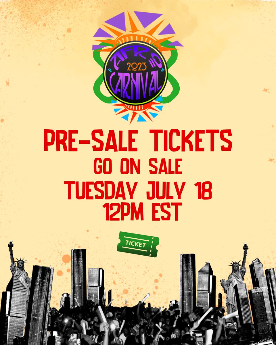 AFRO CARNIVAL NEW YORK 2K23! PRE SALE TICKETS OUT NOW! AFROCARNIVALFEST.COM #AfroCarnival #InTunezWeTrust #TheBTgroup #BigTunez2023