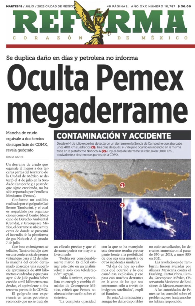 Este gobierno derrama incompetencia.

No les basta con cometer crímenes ambientales, sino que, además, quieren mantenerlos en lo oscurito. Por este tipo de hechos redujeron la calificación crediticia a la paraestatal en detrimento de los mexicanos.

Urge que <a href="/Pemex/">Petróleos Mexicanos</a> aclare lo