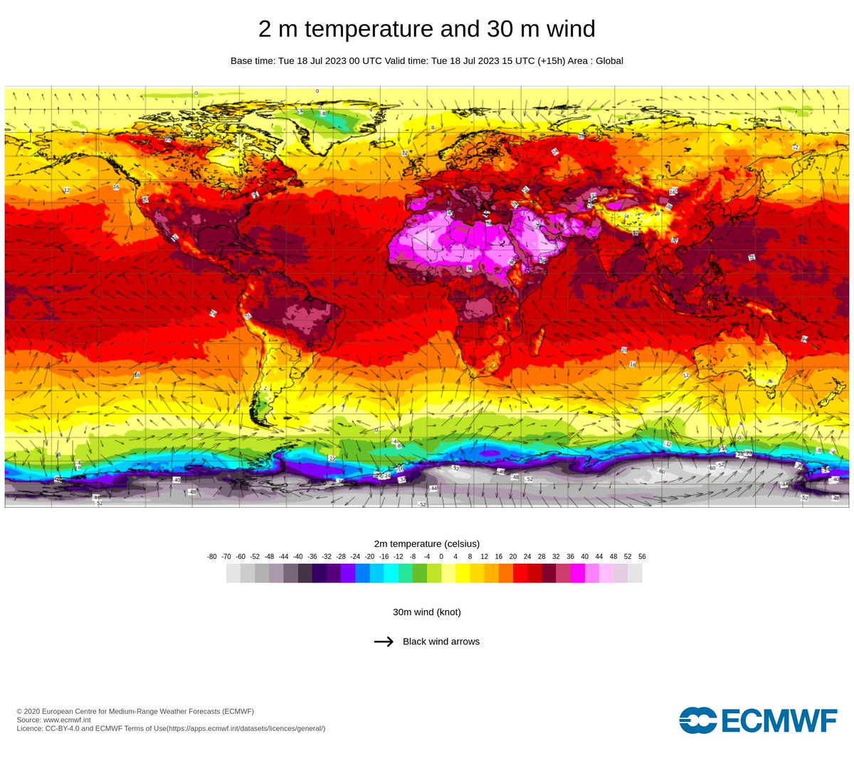WMO's tweet photo. Simultaneous heatwaves are occurring across the northern hemisphere, with prolonged day time temperatures well above 40°C (104°F). 
Extreme heat is a major hazard and we need to step up #EarlyWarningsForAll.
WMO heat-health round up at 
https://t.co/oYOYBsk6VF
Chart from @ECMWF https://t.co/OlRtuyocrc