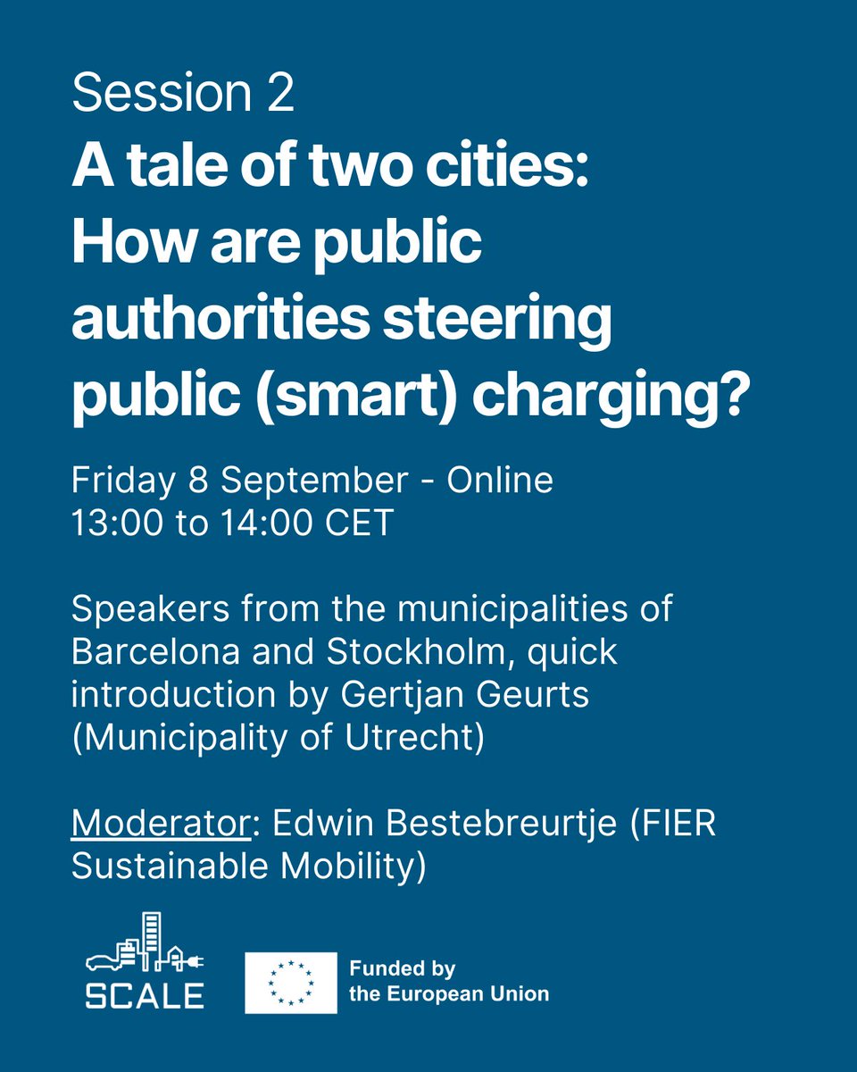 scaleproject_'s tweet image. In September, we will have our 2nd Summer Session!

A tale of two cities: How are public authorities steering public (smart) charging? 

⚡️08/09 - 13:00 to 14:00 CET
⚡Presentations from municipalities of Stockholm, Barcelona &amp;amp; Utrecht + panel 
⚡️Register: lnkd.in/eShDb_Dj