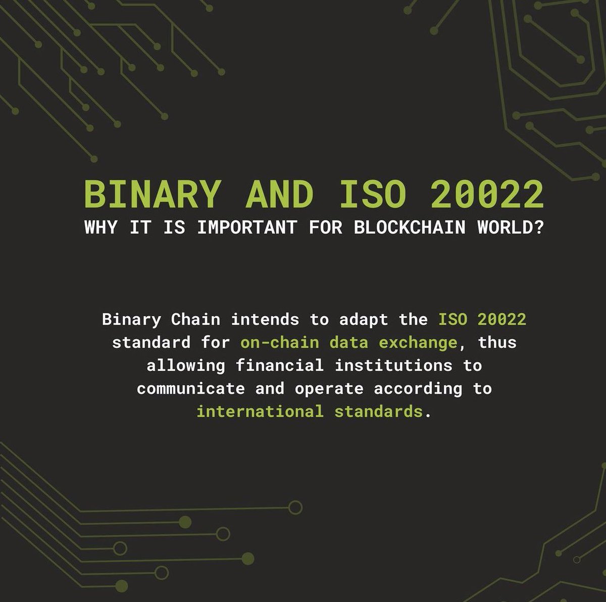 binary_chain's tweet photo. @binary_chain and ISO 20022
Why it is important for Blockchain World? #binarychain #ISO20022 #blockchain #banks #defi #cryptonews https://t.co/CBhmyCy7O5