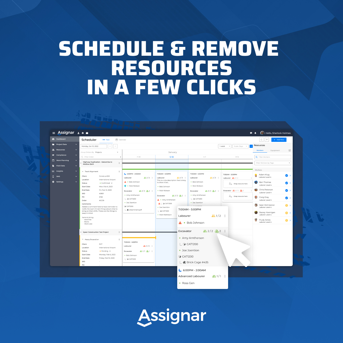 Assignar's tweet image. NEW FEATURE: Easily remove a worker from the schedule and replace them with a qualified, available work in just a few clicks 🤩
Plus, quickly see who’s assigned and where on any given day, along with important work order details directly on the scheduler: bit.ly/3rryd1Q