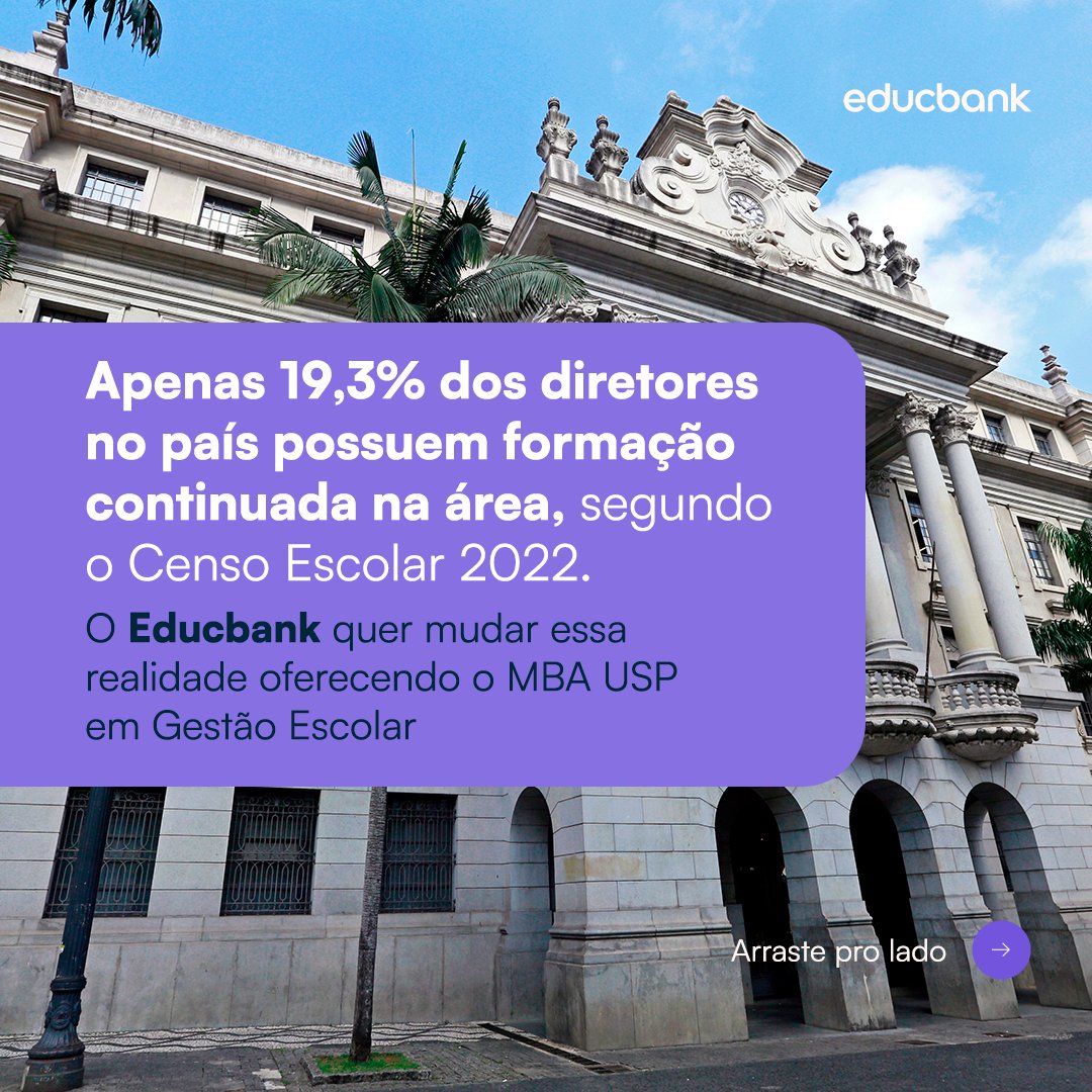 educbank's tweet photo. O Educbank e a @mbauspesalq se uniram em uma parceria inovadora! Agora, diretores de escolas parceiras podem concorrer a bolsas integrais de MBA em Gestão Escolar. https://t.co/LJx18ookRx