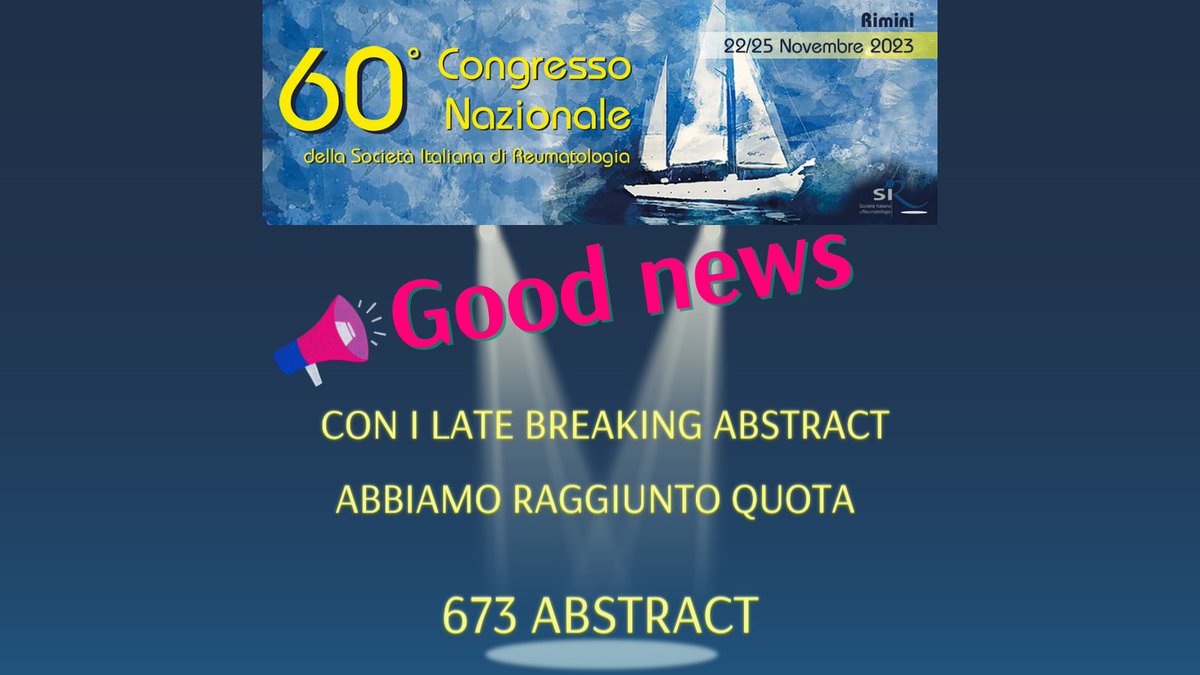 CongressoSir's tweet photo. Visita il sito https://t.co/v9yiVZvdyQ

#60annicongressosir #sir #reumatologia #abstracts #latebreakingabstracts https://t.co/sGgVyTZ9NI