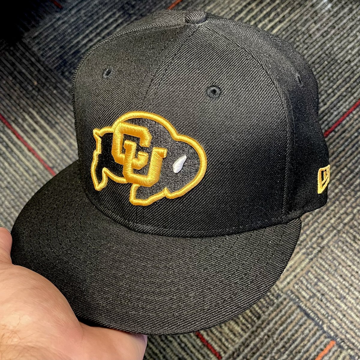 Interstate19's tweet image. Fitted of the Day - University of Colorado current logo in the classic yellow. In the 90s I had a Sports Specialties script cap that I loved and lost somewhere along the way. This was sort of a nostalgic replacement I grabbed in 2017 at the Fanzz (now Pro Image) in Cheyenne, WY.