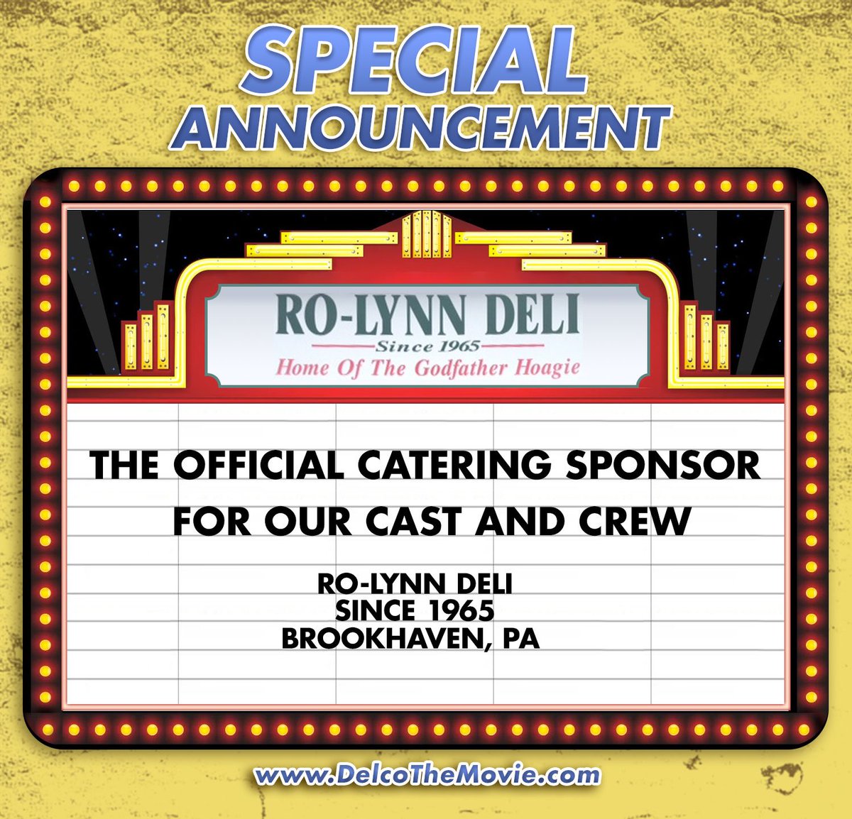 THANK YOU SO MUCH Ro-Lynn Deli for becoming @DelcoTheMovie's OFFICIAL catering sponsor! We are so grateful that you will be feeding our cast and crew! Check out their amazing food at rolynndeli.com