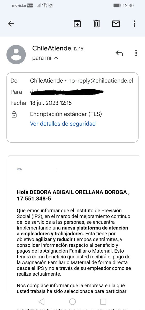 bebyore's tweet photo. @ChileAtiende llegó este correo, de parte de uds? Es real?? https://t.co/PgDM7PrhQW