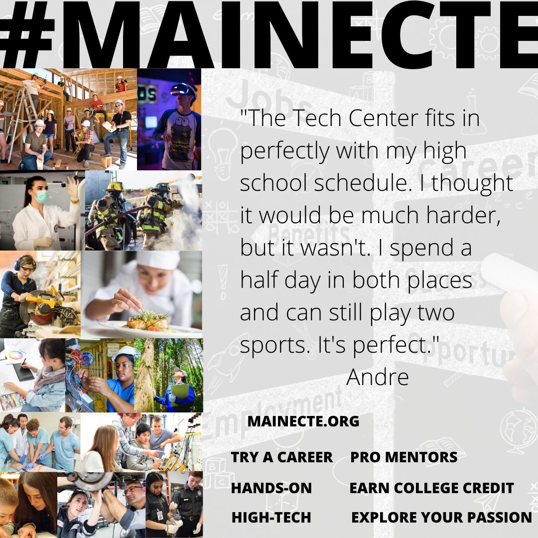 BridgeAcademyME's tweet photo. Are you a high school student or a parent or guardian of one in #Maine? Taking a look at what CTE can offer in the coming year might be life changing❤️
Explore ideas and options at: https://t.co/w4Dagi50ln
#MaineCTE
@mdoenews
@MaineCLA
@ACTEM
@MaineEA
@EducateMaine https://t.co/gzOhOB999l