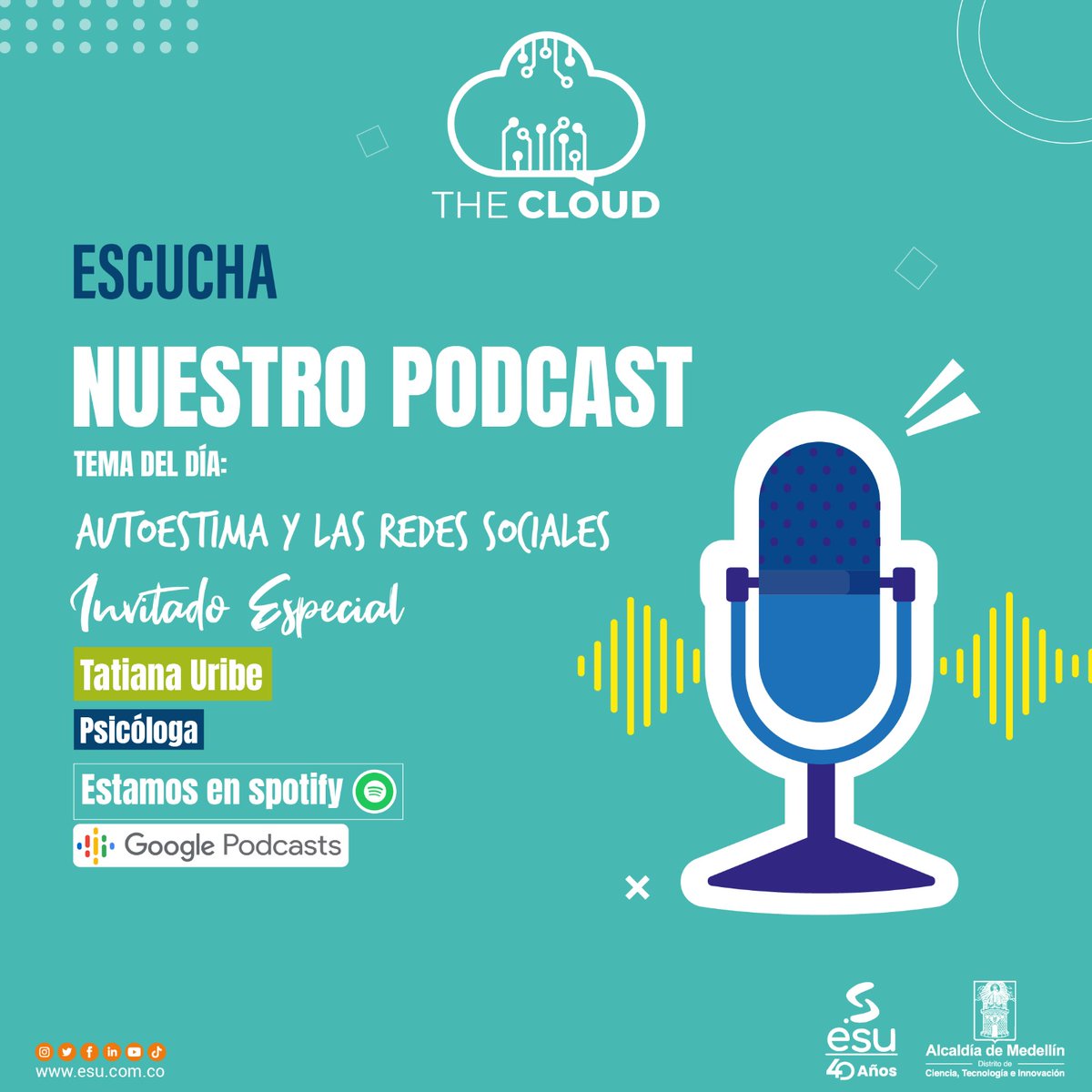 esumedellin's tweet image. ¡#Tecnolovers! 🤖📲Llegamos con nuevo episodio a nuestro podcast #TheCloud. Te invitamos a escuchar esta conversación con Tatiana Uribe, acerca de lo que nos enfrentamos en las redes sociales y cómo influye en nuestra autoestima🙋🏼‍♀️.

Escúchalo ➡️open.spotify.com/show/1Oi72kU1W…
