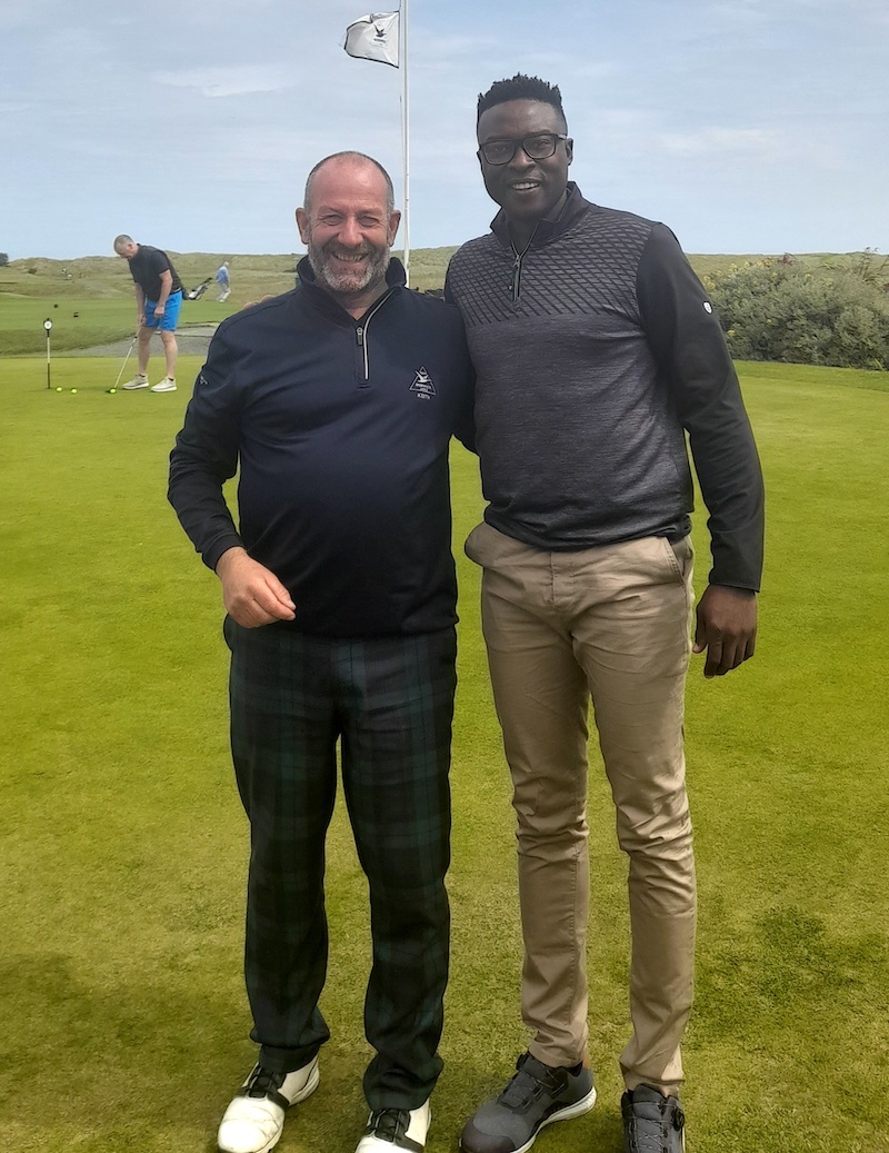 The Goswick Golf Club's recent run of celebrity sightings continues with a recent visit by Shola Ameobi, the former professional footballer best know locally for his 14-year career as a Newcastle United striker. He's pictured here with Goswick's Keith Turnbull.