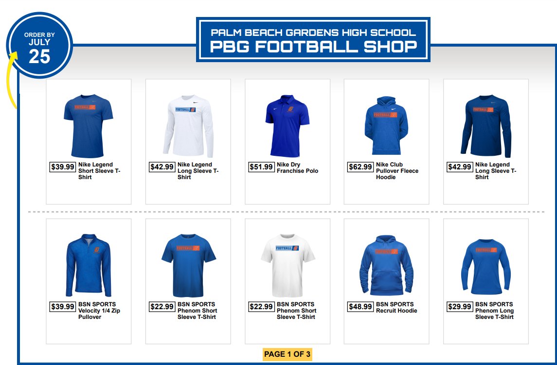 ***PALM BEACH GARDENS FOOTBALL***

Your team store is live!! Hit the link below to get your exclusive PBG football gear!

<a href="/PBGHSofficial/">Palm Beach Gardens High School</a> <a href="/GatorsPbg/">PBG GATORS FOOTBALL</a> <a href="/PBGfbProspects/">Palm Beach Gardens FB Prospects</a> <a href="/CoachHiggins50/">Tyrone Higgins</a> 

Hurry, shop closes 07/25/2023!  bit.ly/3NW3uBx
