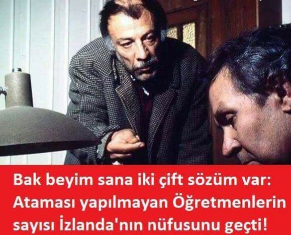 Zayıfın hakkını alamadığı bir millet ayakta kalamaz. Hz. Muhammed

SN. CB'ımız <a href="/RTErdogan/">Recep Tayyip Erdoğan</a> Beye atanmayan hocalarımızın hali pür melalini bir de instagram resmi DM hesabından arz ettim.

Lakin "Eeee..Yeter ama alın şunu!" denilirse diye; atlet, fanila, çıkın falan da hazır!  🤭