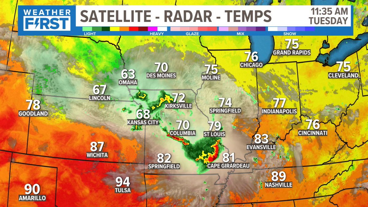 A look at clouds, radar and temps across the region. Get the latest forecast at https://t.co/5gG1Mmrv2D #stlwx https://t.co/H3k41f2G3T