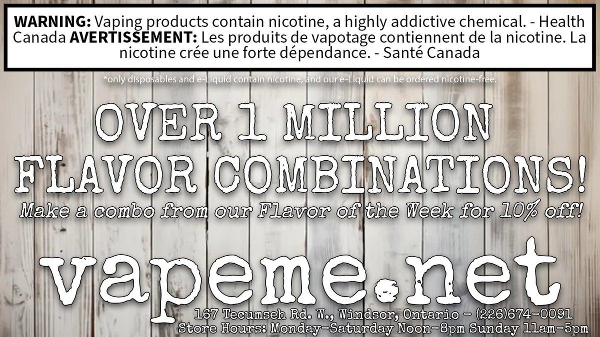 vapemedotnet's tweet image. New! #vapeme FOTW combos! Thousands of possibilities! 10% off.
vapeme.net/shop/e-liquid-…
Try Mint! By itself or combo'd up with one or two more flavors!
LOG IN/SIGN UP TO SEE FULL FLAVOR LIST!
0-20mg Salt or Traditional Nicotine/Variable VG