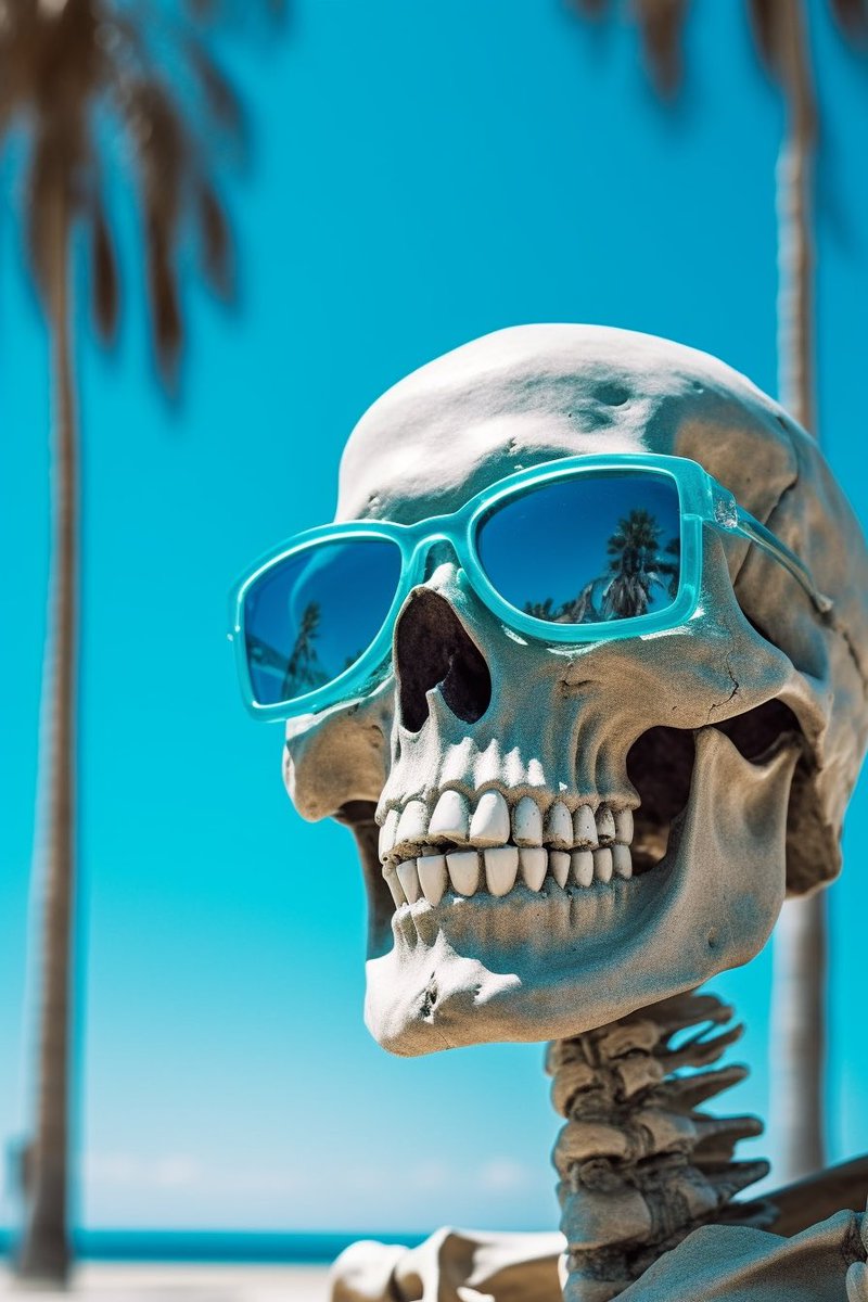 synthskull's tweet photo. GM friends, remember to take care of yourselves. We’re meant to brighten this world…so keep shining✨💀✌️☀️🤘

#vacationselfie #radsummer #AIart https://t.co/LaJ6lKD6lS
