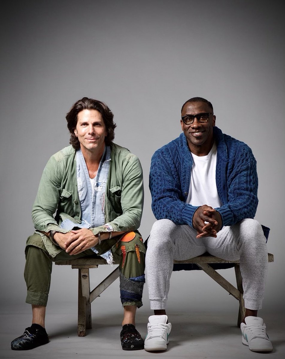 ShannonSharpe's tweet photo. Very nice to finally meet you and even better collab 🔥with Greg Lauren, the man behind my viral blue sweater! 🧵💎 https://t.co/s2oE2i6x8W