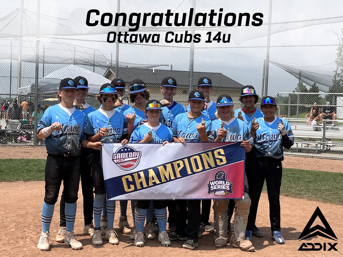 Addix (@addixgear) on Twitter photo Big Congratulations to the Ottawa Cubs 14u team for winning the <a href="/GameDayUSA/">Game Day USA</a> championship sporting Addix jerseys and hats! Big Congratulations to the Ottawa Cubs 14u team for winning the <a href="/GameDayUSA/">Game Day USA</a> championship sporting Addix jerseys and hats!