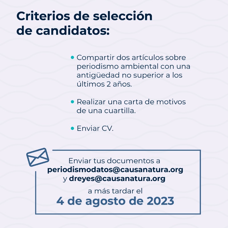 CausaNatura's tweet photo. ¿Eres periodista, vives en Baja California Sur y te apasionas por el medio ambiente y la vida costera?

¡Esta convocatoria es para ti! Formar parte de #Repemar 🌊 en Baja California Sur.

Enviar tus documentos a periodismodatos@causanatura.org y dreyes@causanatura.org