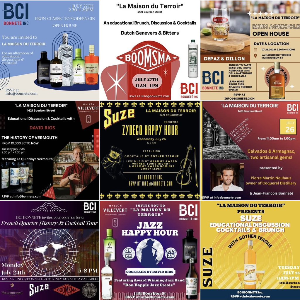 🌍 New Orleans🔔 Week of Tales of the Cocktail 📅 July 24 - 28
Join us next week at "La Maison du Terroir" for one of our BCI discussions, brunches, open houses or happy hours. Please RSVP at info@bonnete.com.
#talesofthecocktail #totc #terroir