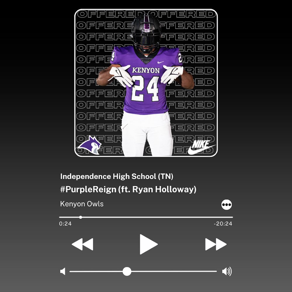 I am blessed to receive my first offer from <a href="/KenyonFootball/">Kenyon Football</a>. Thank you to <a href="/CoachDHyatt/">Dylan Hyatt</a> and the rest of the staff for the opportunity. <a href="/wcsIHSfootball/">Independence Football</a>
