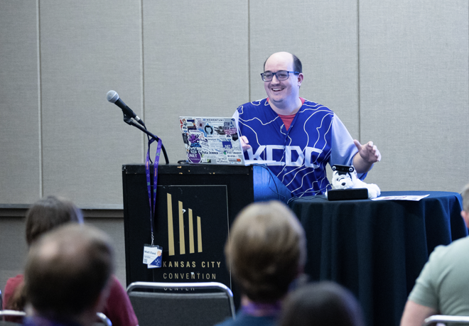 integerman's tweet image. Got some pictures back from #KCDC and I love them! They took 16 pictures of my session! That&apos;s fantastic! I think this one might be my favorite and probably is a good pictural answer to the question &quot;What&apos;s your teaching / speaking style?&quot; #KCDC23