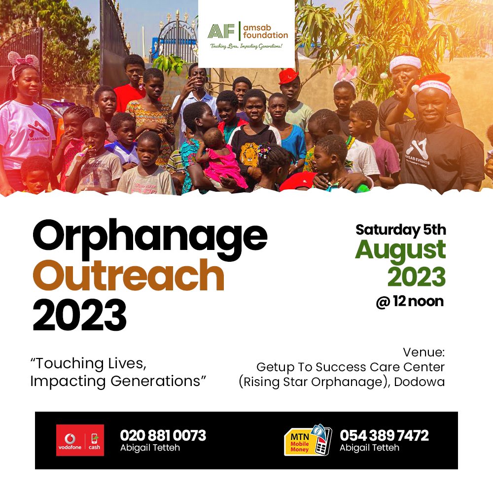 _abigailtetteh's tweet photo. ⚜️Our 2023 Orphanage Outreach and Donation will take place on the 5th August, 2023 at Rising Star Orphanage. Fundraising starts from today 1st July-31st July, 2023. Kindly support us in kind or with cash.
#Touchinglives #Impactinggenerations #amsabfoundation #orphanagedonation https://t.co/8LV3CQ0gHz