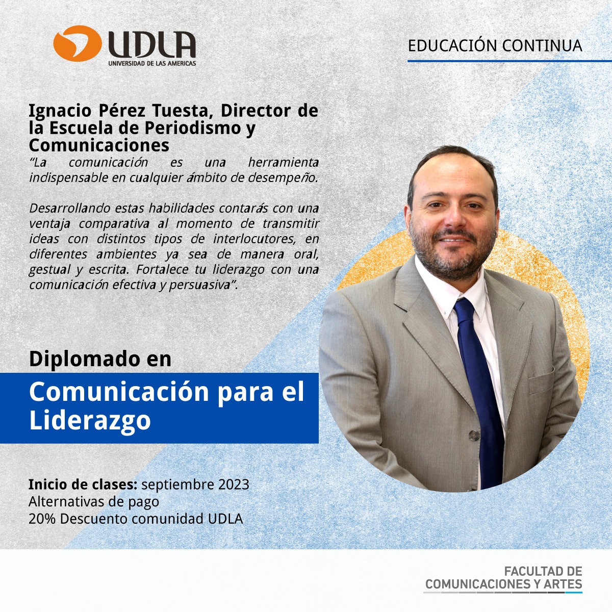 ¡Atención! "Comunicación para el Liderazgo", es uno de nuestros diplomados de la Escuela de Periodismo y Comunicaciones de <a href="/COMYARTESUDLA/">Facultad de Comunicaciones y Artes UDLA</a> que comienza en septiembre.  Los invito a conocer más detalles por acá: econtinua.udla.cl/diplomado-en-c…

¡Los esperamos!