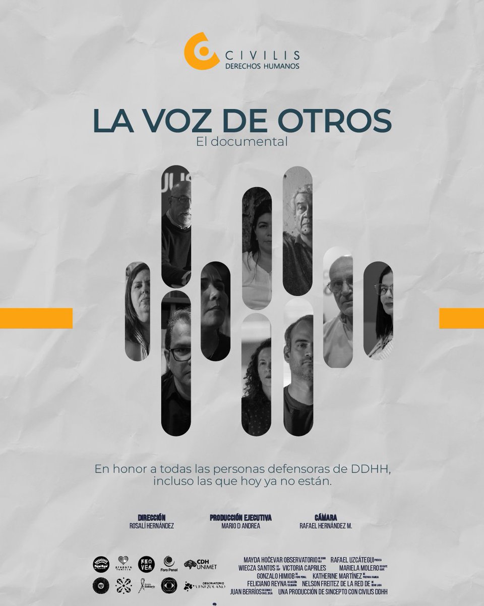 DefensoresFP's tweet photo. #18Jl @CivilisDDHH ha lanzado el documental #LaVozDeOtros, una poderosa obra audiovisual que destaca y honra el trabajo de los defensores de derechos humanos en Venezuela.
Con @HimiobSantome director vicepresidente del @ForoPenal
Ver documental aquí: https://t.co/aFLhFNQtfg https://t.co/FOXf7mLSLU