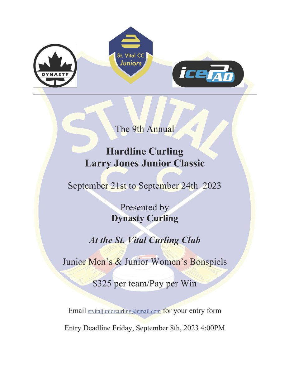 @HardlineCurling Larry Jones Junior Classic September 21st to 24th @stvitalcc. @curlmanitoba @tour_curling @SlamSeries @FMCurlingClub @GrandForksCurl @mbcurlingtour @CurlingCanada @DynastyCurling