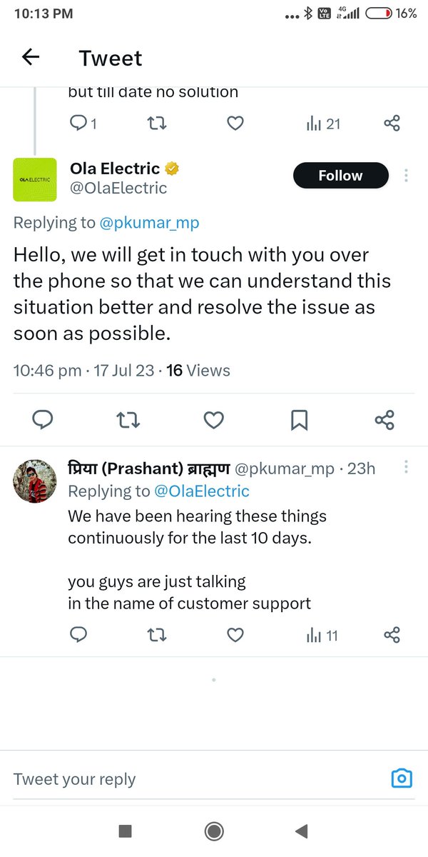pkumar_mp's tweet photo. @bhash ji
Your technician team is not doing well as far as customer satisfaction is concern.
Care executive promised to resolve my problem by 18th July but they disappointed me again
Waiting for your team from 8th of July. https://t.co/qjDXwUzCUO