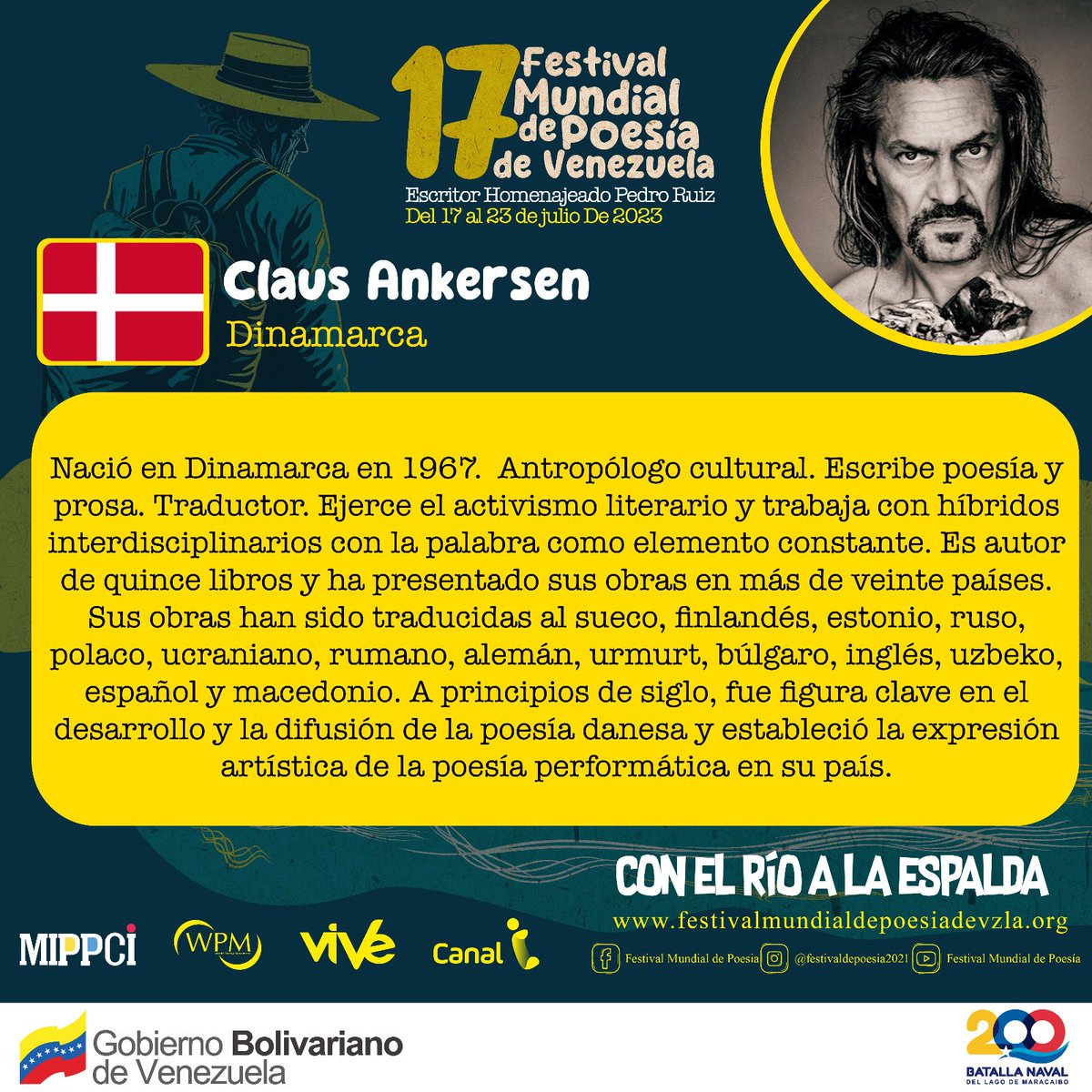 Claus Ankersen, Antropólogo Cultural de Dinamarca 🇩🇰,es uno de los invitados internacionales que estará presentando sus obras literarias en el XVII Festival Mundial de la Poesía en Venezuela. #PoesíaCantoALaHumildad