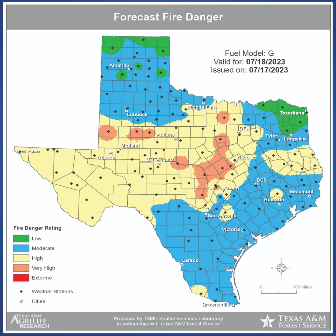 TexasDeptofAg's tweet photo. Fire risk update: the number of Texas counties with burn bans is 90, and our drought index is over 400 throughout much of the state. For real-time reports, visit https://t.co/bqfzACKdwT. Let's watch out for each other! #SituationBrief #TDEM #TAMU #WildfireWarning https://t.co/bJB4Ff0Yb3