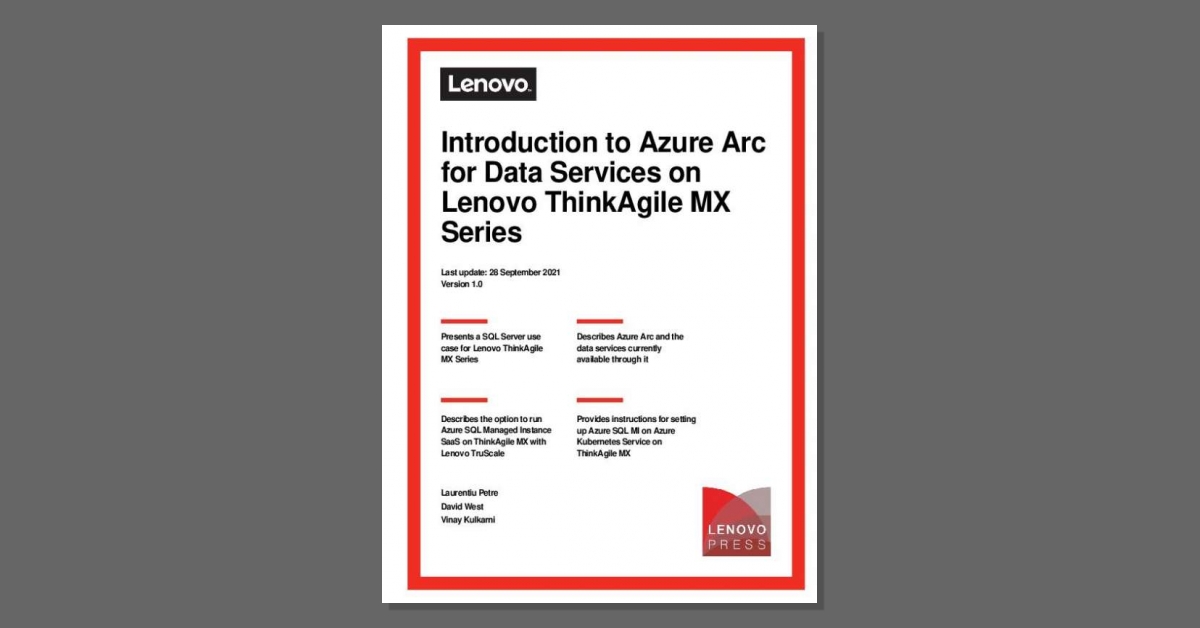 DittaLlc's tweet photo. Introducing Azure Arc for data services on #Lenovo ThinkAgile MX Series. 💡 Check out this solution guide to see how it works—and how it delivers business value. Contact DITTA ENTERPRISES LLC to learn more. https://t.co/hBZSsFjNQC https://t.co/p4myz3HJld