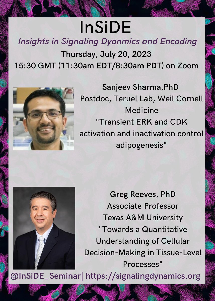 InSiDE_Seminar's tweet image. Thursday! We&apos;ve got Sanjeev Sharma from @TeruelLab and Greg Reeves! If you have more questions about their talks, both speakers will be available afterwards for a more in-depth conversation.