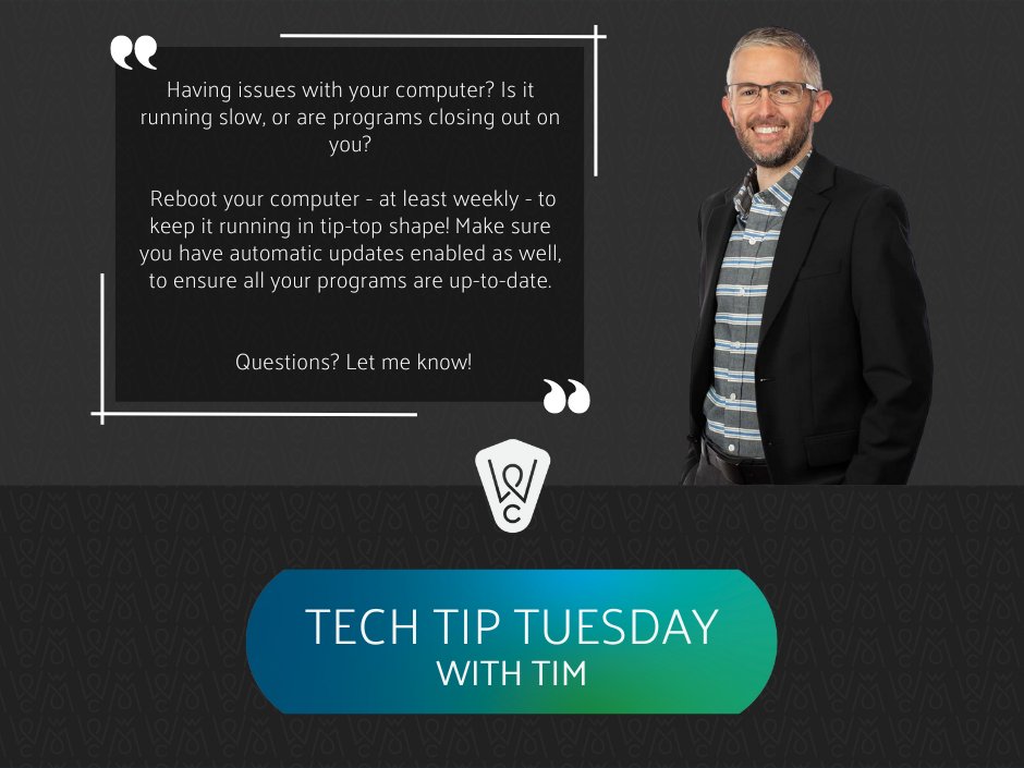 WcWealth's tweet photo. It’s #techtiptuesday here at Willow Creek! Here’s a quick tip from our IT expert (and CEO) Tim Admire to help optimize your technology and keep your systems safe and secure 💻🔒✅ 

Questions? Contact us! https://t.co/vOQZiptngU https://t.co/RLjOy86X7F