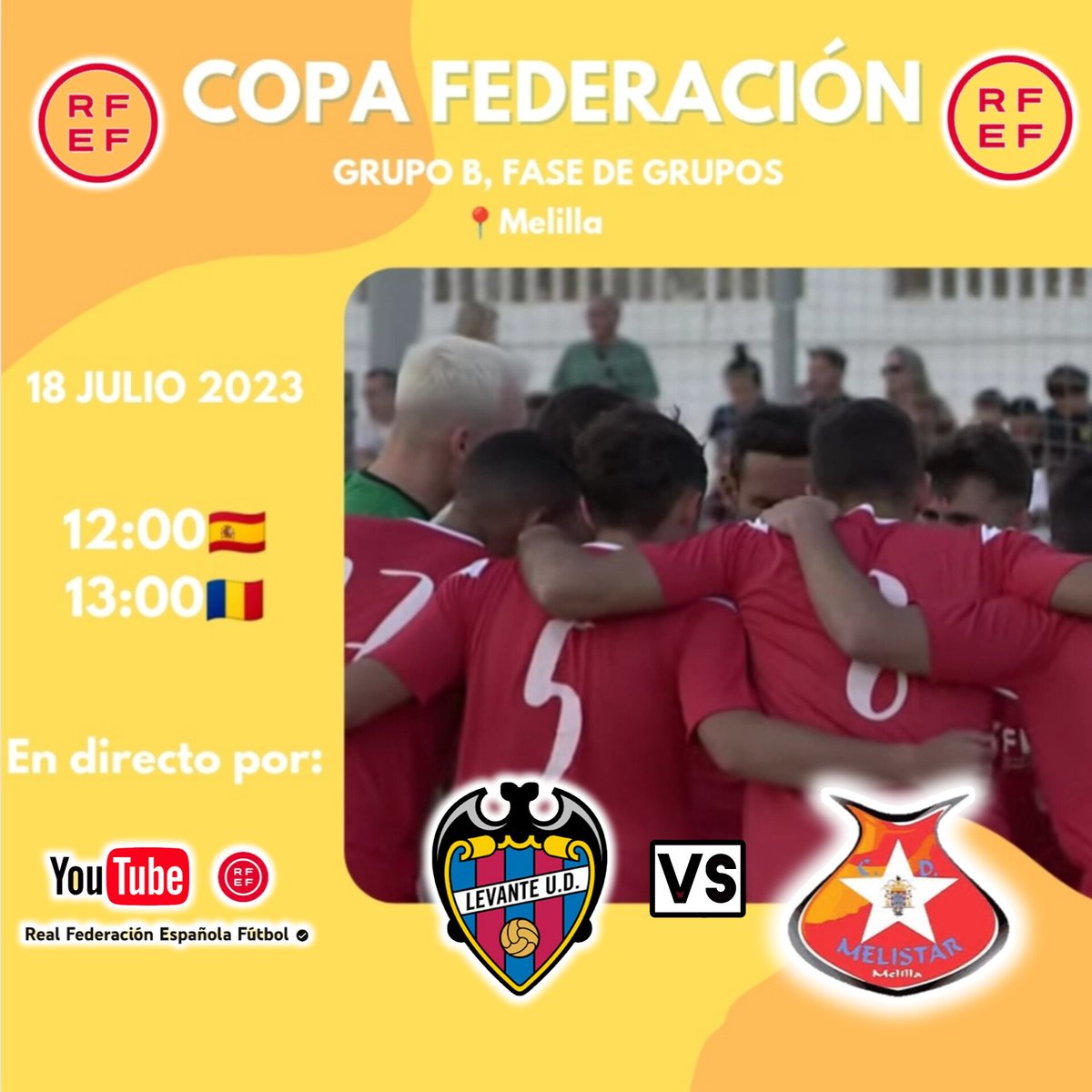 andreipaul_13's tweet photo. 🇪🇦 COPA FEDERACIÓN 🇪🇦
FASE DE GRUPOS
GRUPO B
📅 18 JULIO 2023
📌Levante UD FP vs CD MELISTAR MELILLA FP 
⏰🇪🇦 12:00
⏰🇷🇴 13:00
🎦Directo:
https://t.co/Z5Qj7smD4k

#ap13 #cdmelistarmelillafp #melistar #melilla #beachsoccer #copafederacion #copadeespaña #wearebeachsoccer https://t.co/oCF5IkcEeH