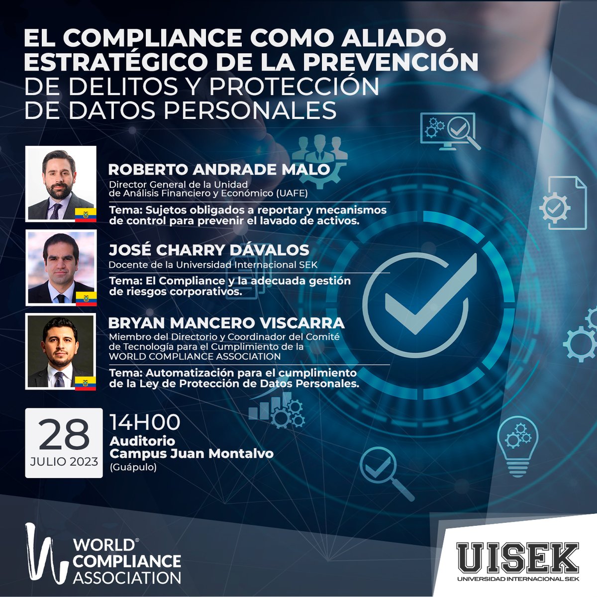 UISEK's tweet photo. #EventoUISEK | Acompáñanos en este encuentro donde debatiremos sobre los retos del #cumplimiento y la #anticorrupción en las nuevas esferas sociales.
📆 Viernes 28 de julio 🕑 14h00
📍 Campus UISEK, Guápulo.

Organiza la Especialización de #Compliance de la #UISEK y @worldcompl. https://t.co/ELbHpPSoff