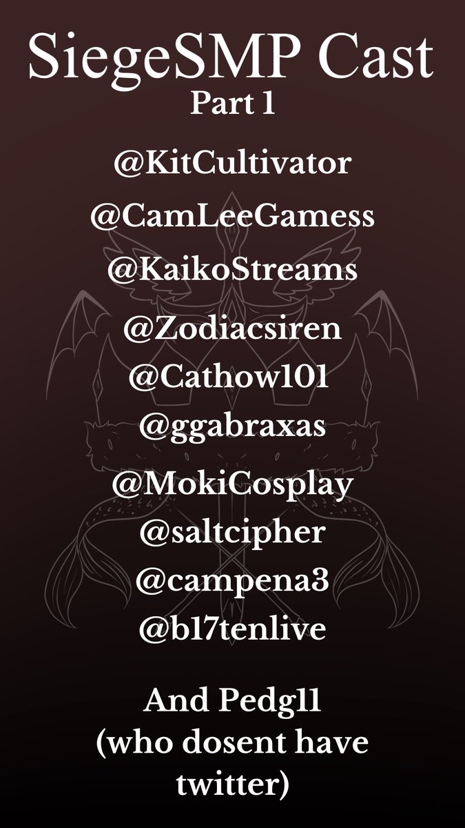 ashersbbs's tweet photo. First wave of cast announcement! There will be more to come! And applications are still open! 

Please give them a warm welcome! #siegesmp https://t.co/jsUzehuzjK