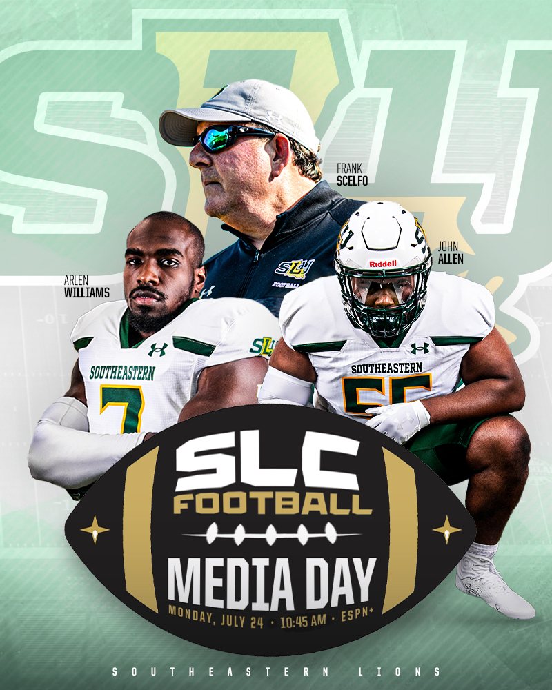 Southland Conference (@southlandsports) on Twitter photo Southland Football Media Days are coming on Monday, July 24th!  
The lineup for the Southeastern Lions 🦁 
✅ Head Coach Frank Scelfo
✅ John Allen
✅ Arlen Williams
#EarnedEveryDay Southland Football Media Days are coming on Monday, July 24th!  
The lineup for the Southeastern Lions 🦁 
✅ Head Coach Frank Scelfo
✅ John Allen
✅ Arlen Williams
#EarnedEveryDay